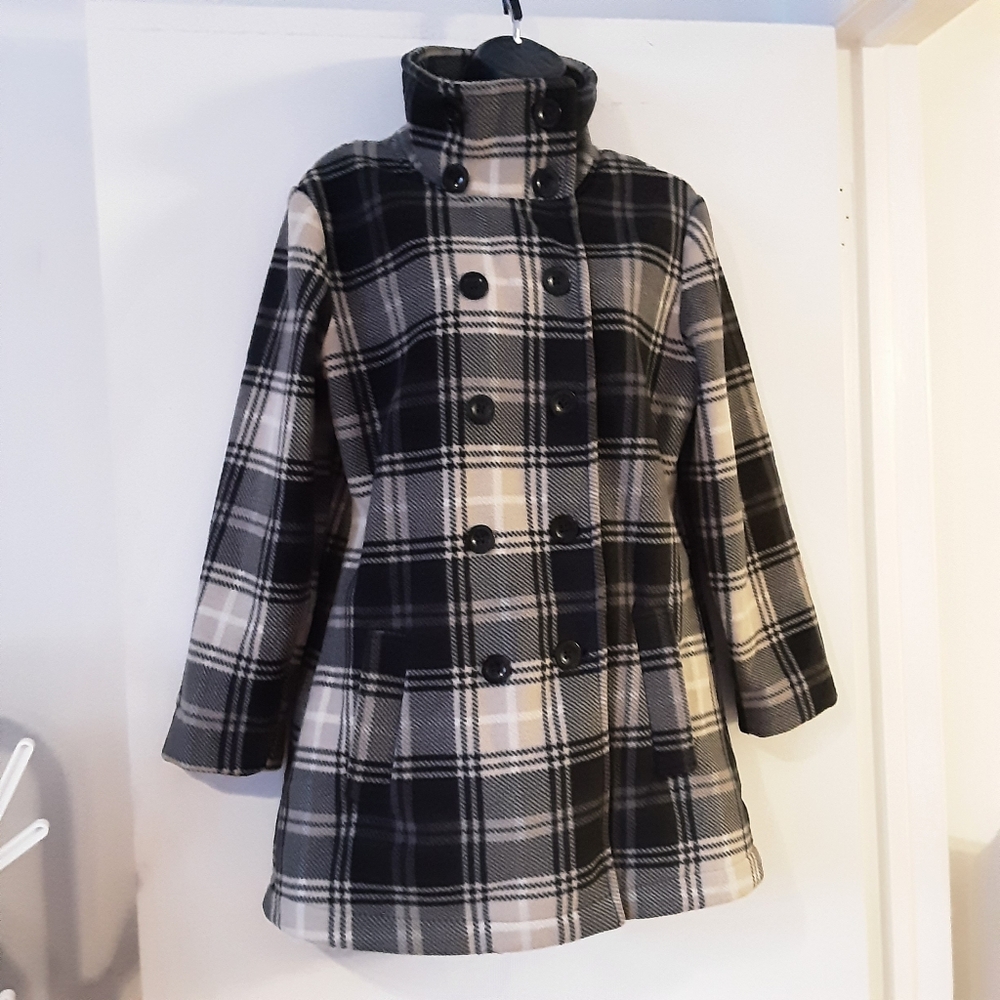 Lady Hathaway Black Plaid Fleece  Pea Coat